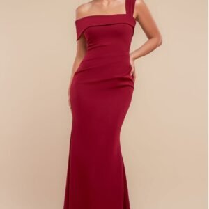 Goddiva Off The Shoulder Pleated Waist Maxi Dress - Wine