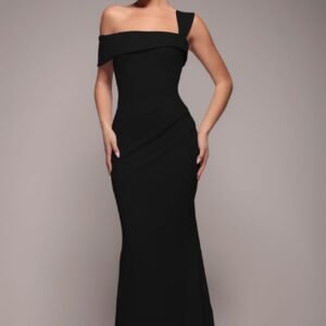 Goddiva Off The Shoulder Pleated Waist Maxi Dress - Black