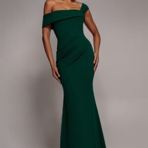 Goddiva Off The Shoulder Pleated Waist Maxi Dress - Emerald Green