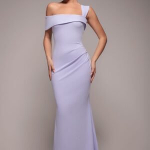 Goddiva Off The Shoulder Pleated Waist Maxi Dress - Lilac