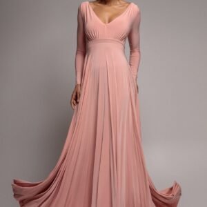 Goddiva Plunge Neck Long Sleeve A Line Maxi Dress - Blush Pink