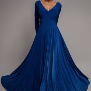 Goddiva Plunge Neck Long Sleeve A Line Maxi Dress - Royal Blue
