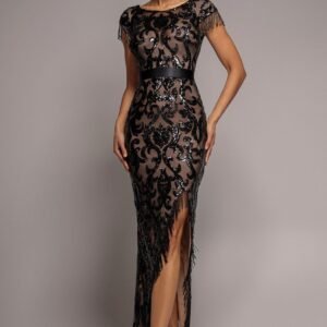Goddiva Tassel Split Maxi Dress - Black