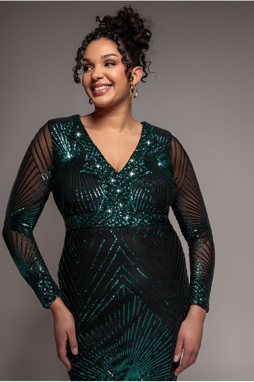 Goddiva Plus Scalloped Hem Starburst Midi Dress – Emerald