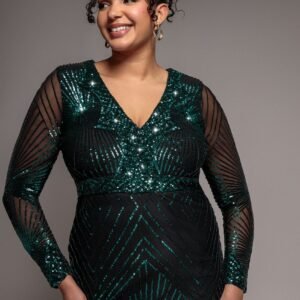 Goddiva Plus Scalloped Hem Starburst Midi Dress - Emerald