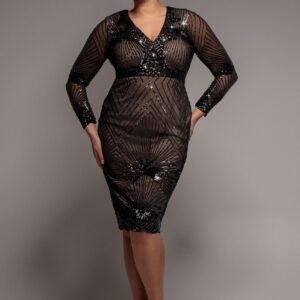 Goddiva Plus Scalloped Hem Starburst Midi Dress - Black
