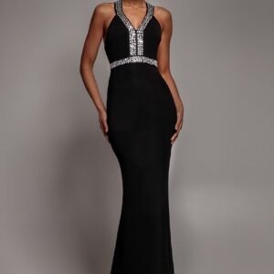 Goddiva Diamante Cross Back Maxi Dress - Black