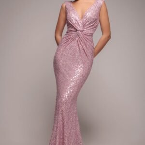 Goddiva Twisted Front Sequin Maxi Dress - Blush