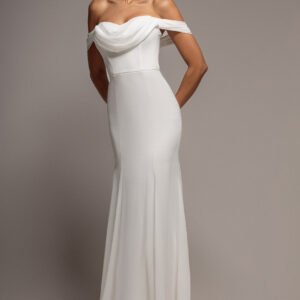 Goddiva Chiffon Bardot Cowl Neck Maxi Dress - White