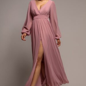 Goddiva Wrap Back With Front Slit Chiffon Maxi Dress - Lilac