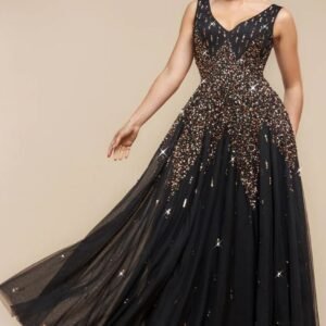 Goddiva Sunray Hand Embellished Sequin A-Line Sleeveless Maxi Dress - Black