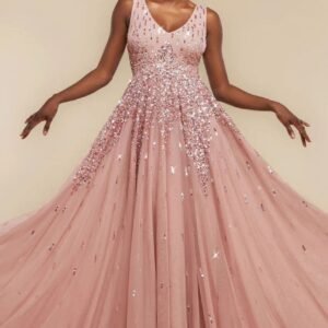 Goddiva Sunray Hand Embellished Sequin A-Line Sleeveless Maxi Dress - Blush Pink