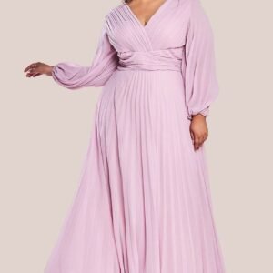 Goddiva Plus Balloon Sleeve Chiffon Maxi Dress - Pink