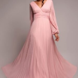 Goddiva Balloon Sleeve Chiffon Maxi Dress - Blush Pink