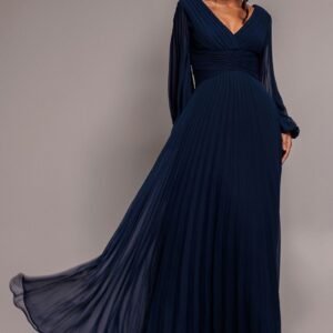 Goddiva Balloon Sleeve Chiffon Maxi Dress - Navy Blue