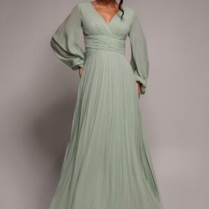 Goddiva Balloon Sleeve Chiffon Maxi Dress  - Sage Green