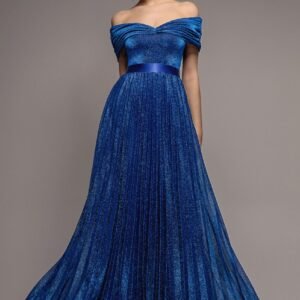 Goddiva Bardot Pleated Skirt Maxi Dress - Royalblue