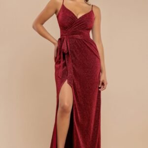 Goddiva Wrap Style Spaghetti Strap Maxi With Split - Red