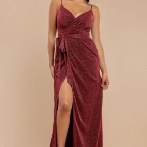 Goddiva Wrap Style Spaghetti Strap Maxi With Split - Wine