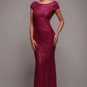 Goddiva Cowl Back Sequin Maxi - Burgundy