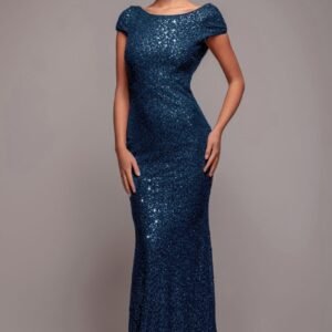 Goddiva Cowl Back Sequin Maxi Dress - Navy