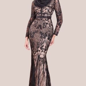 Goddiva Modesty Sequin Evening Maxi Dress - Black