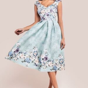 Goddiva Sweetheart Floral Midi Dress - Sage Green