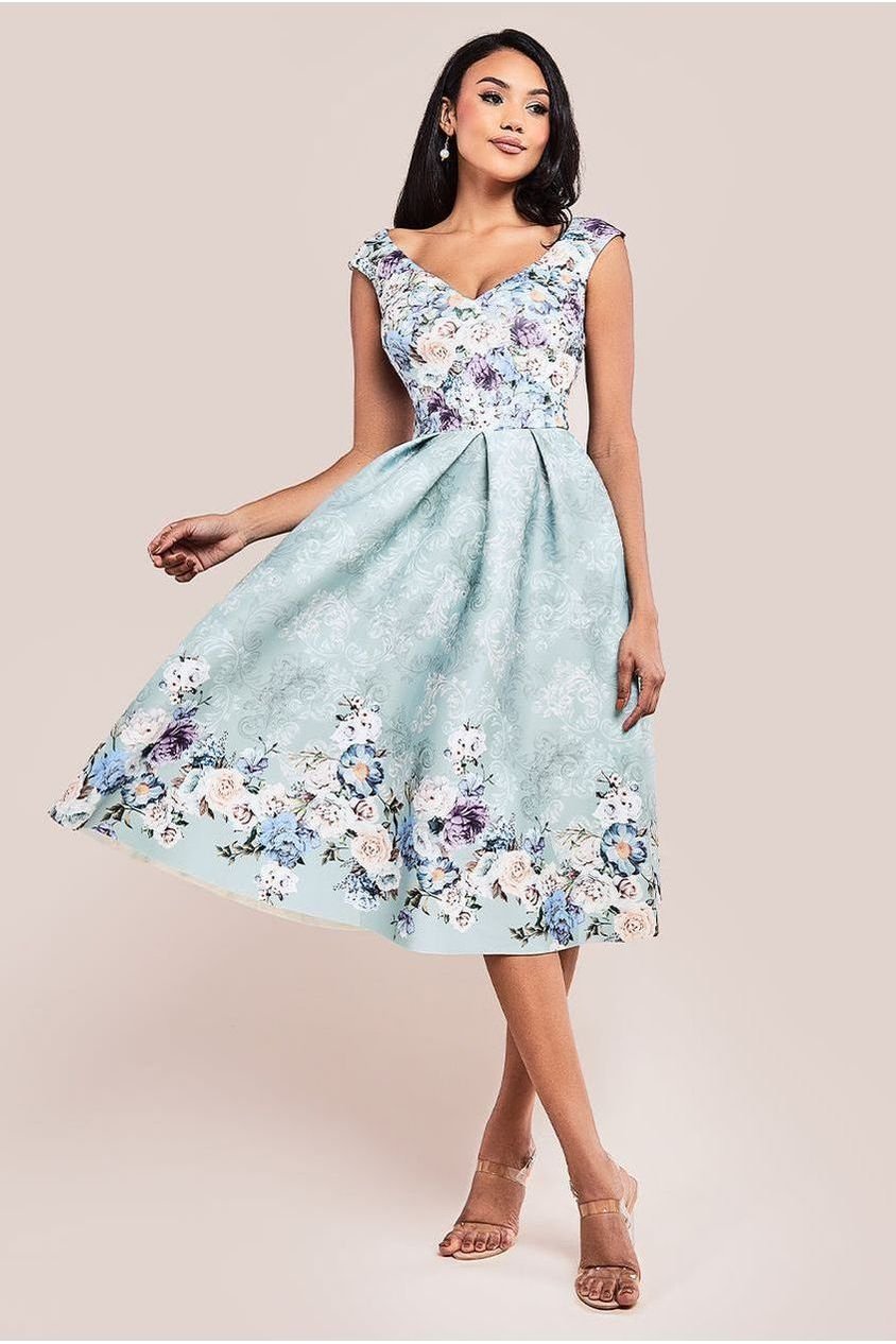 Goddiva Sweetheart Floral Midi Dress – Sage Green