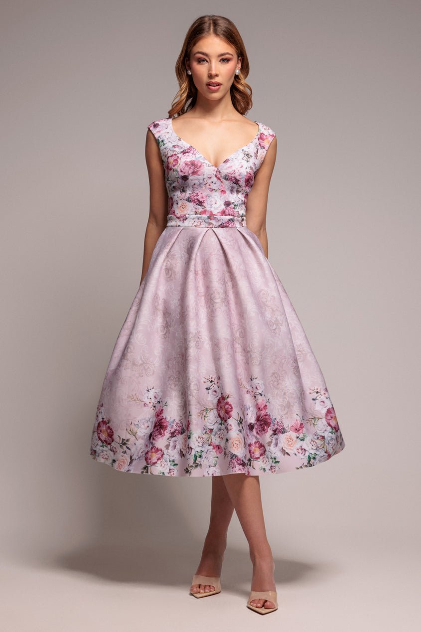 Goddiva Sweetheart Floral Midi Dress – Blush