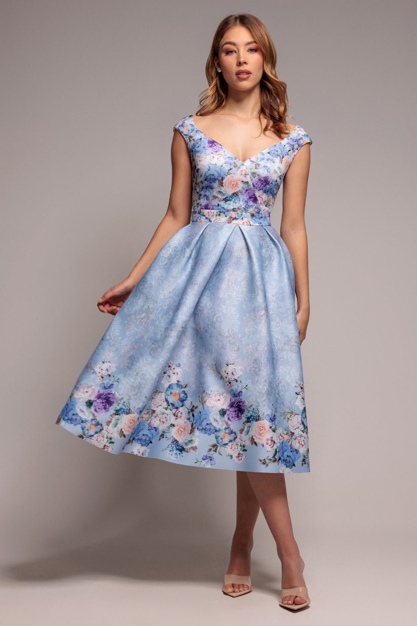 Goddiva Sweetheart Floral Midi Dress – Powder Blue