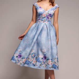 Goddiva Sweetheart Floral Midi Dress - Powder Blue