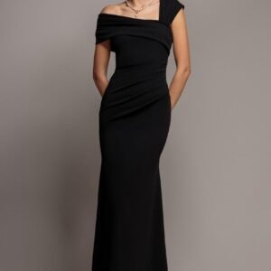 Goddiva One Shoulder Evening Maxi Dress - Black