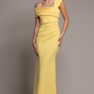 Goddiva One Shoulder Asymmetric Scuba Crepe Maxi Dress - Butter Yellow