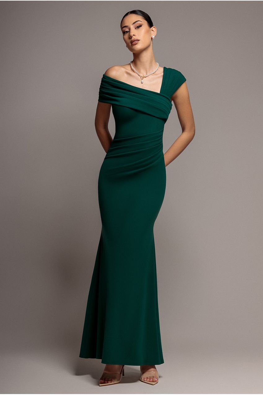 Goddiva One Shoulder Evening Maxi Dress – Emerald Green