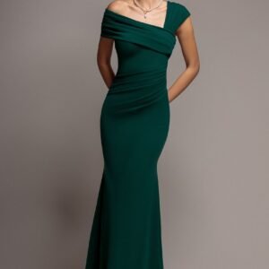Goddiva One Shoulder Evening Maxi Dress - Emerald Green