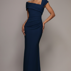 Goddiva One Shoulder Evening Maxi Dress - Navy