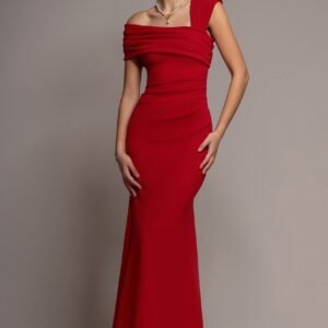 Goddiva One Shoulder Evening Maxi Dress - Red