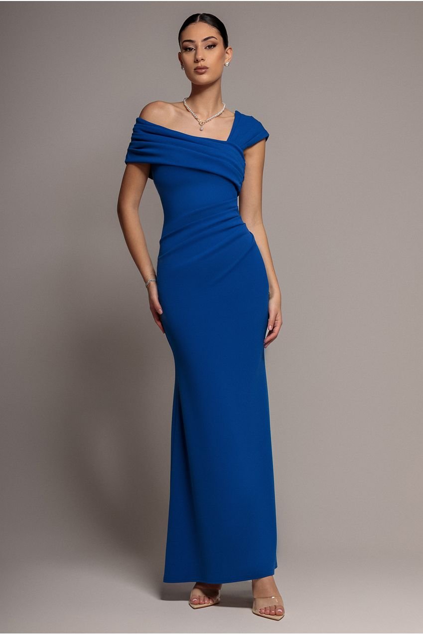 Goddiva One Shoulder Evening Maxi Dress – Royal Blue