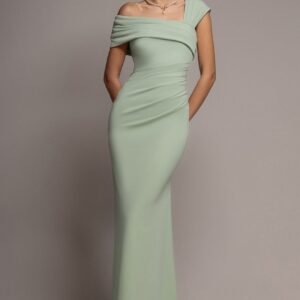 Goddiva One Shoulder Asymmetric Scuba Crepe Maxi Dress - Sage Green
