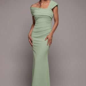 Goddiva One Shoulder Scuba Crepe Evening Maxi Dress - Mint Green