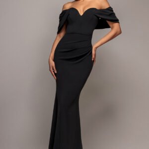 Goddiva Off The Shoulder Draped Sleeve Maxi Dress - Black