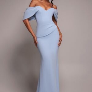 Goddiva Off The Shoulder Draped Sleeve Maxi Dress - Blue