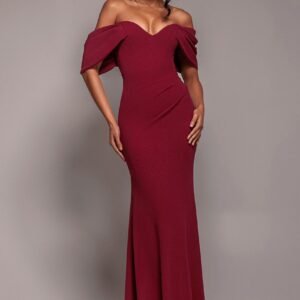 Goddiva Off The Shoulder Draped Sleeve Maxi Dress - Burgundy