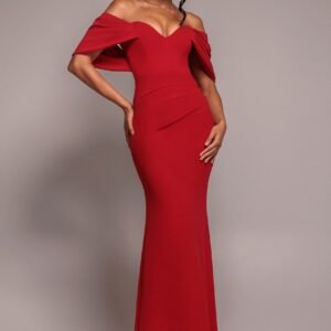 Goddiva Off The Shoulder Draped Sleeve Maxi Dress - Red