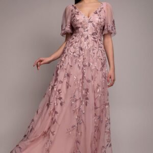 Goddiva Flared Sleeve Embroidered Maxi Dress - Blush