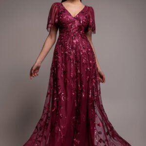 Goddiva Flared Sleeve Embroidered Maxi Dress - Magenta