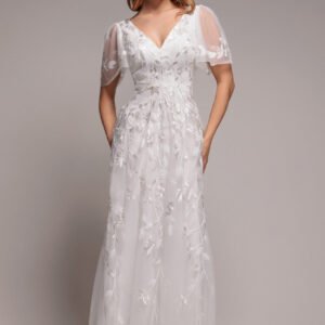 Goddiva Flared Sleeve Embroidered Maxi Dress - White