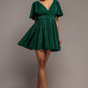 Goddiva Sparkle Lurex Mini Skater Dress - Emerald Green