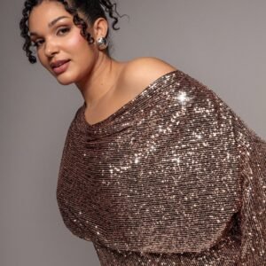 Goddiva Plus Sequin Cowl Neck Midi Dress - Champagne