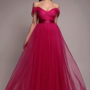 Goddiva Off The Shoulder Princess Maxi Dress - Hot Pink